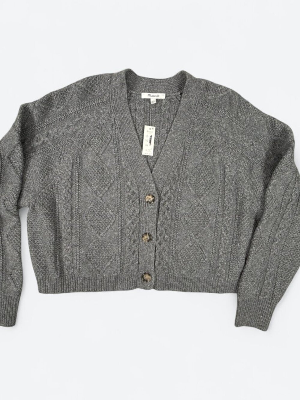 Madewell Cable Knit Cardigan Sweater Men's L Heather Gray NWT